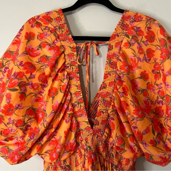 Louna Coral Flora Puff Sleeve V-Neck Mini Dress - Picture 9 of 9